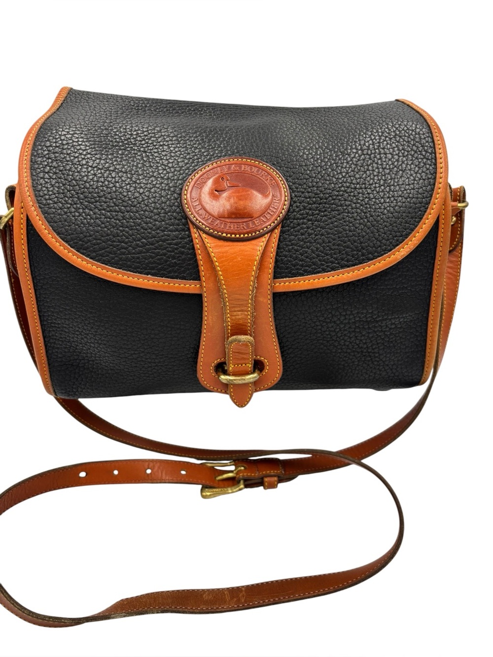 Dooney & Bourke Vintage All-Weather Leather AWL Black & British Tan Flap